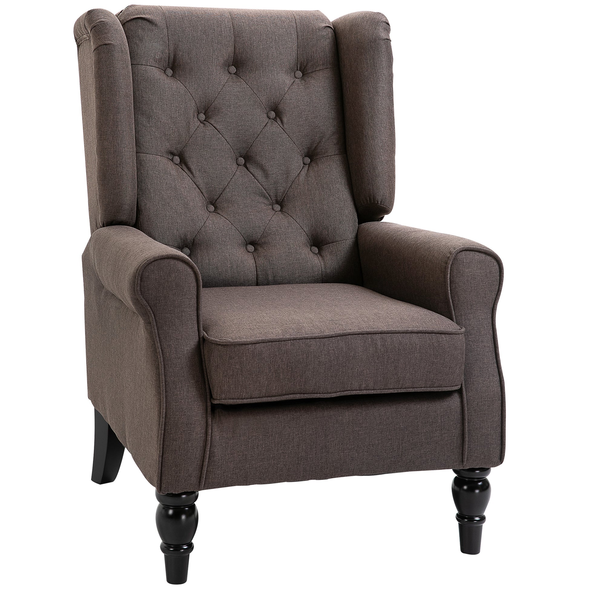 Photo of HOMCOM Wingback Accent Chair, Retro Upholstered Button Tufted Occasional Chair for Living Room and Bedroom, Brown in Brown colour on a white background