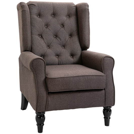 Photo of HOMCOM Wingback Accent Chair, Retro Upholstered Button Tufted Occasional Chair for Living Room and Bedroom, Brown in Brown colour on a white background