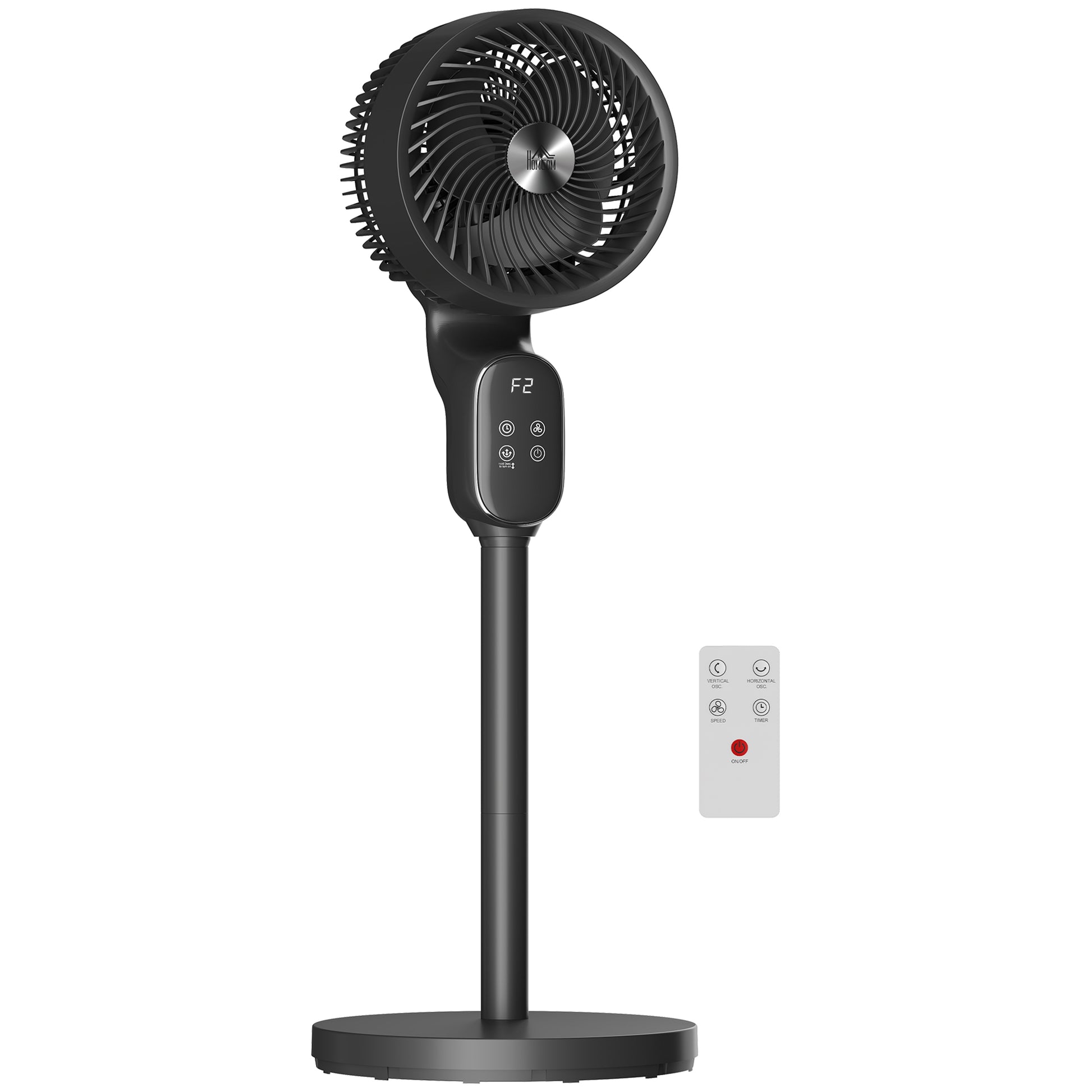 Photo of HOMCOM 20 dB Silent Standing Fan for Bedroom, 39in Pedestal Fan with Remote, Oscillating, 8 Speeds, Adjustable Height, Black in Black colour on a white background