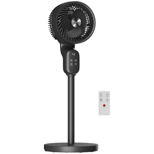 Photo of HOMCOM 20 dB Silent Standing Fan for Bedroom, 39in Pedestal Fan with Remote, Oscillating, 8 Speeds, Adjustable Height, Black in Black colour on a white background