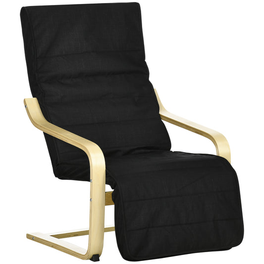 Photo of HOMCOM Wooden Armchair, Upholstered Linen Lounge Chair with Adjustable Footrest & Removable Cushion, Poang Chair for Living Room, Black in Black colour on a white background