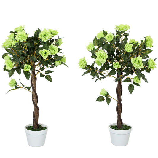 Photo of Outsunny Set of Two Faux Rose Trees - Green in Green colour on a white background