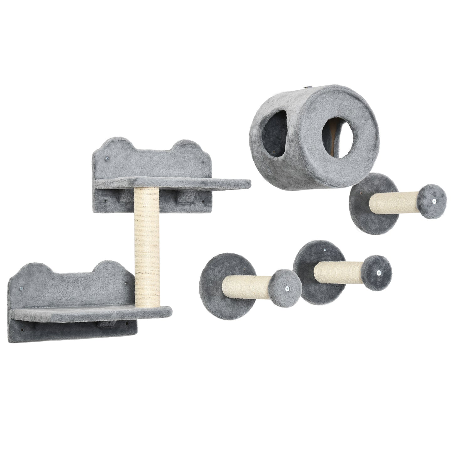 Photo of PawHut 5PCs Cat Wall Furniture with Perch, Cat House, Scratching Post in Post colour on a white background
