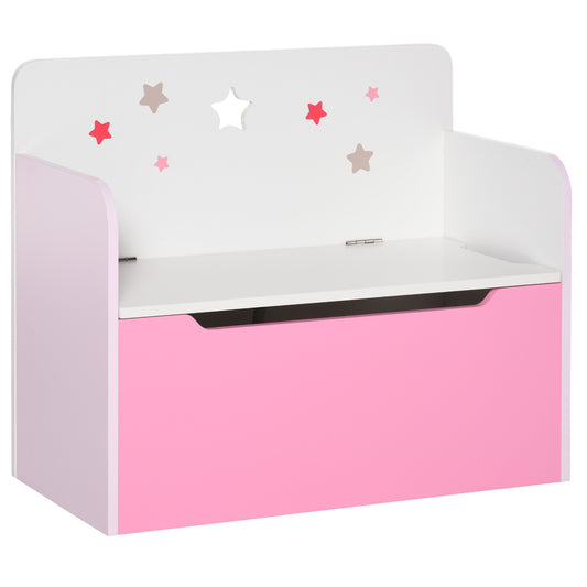 Photo of HOMCOM Kids Wooden Toy Box Children Storage Chest Bench Organiser Safety Hinge Bedroom Playroom Furniture Pink in Pink colour on a white background
