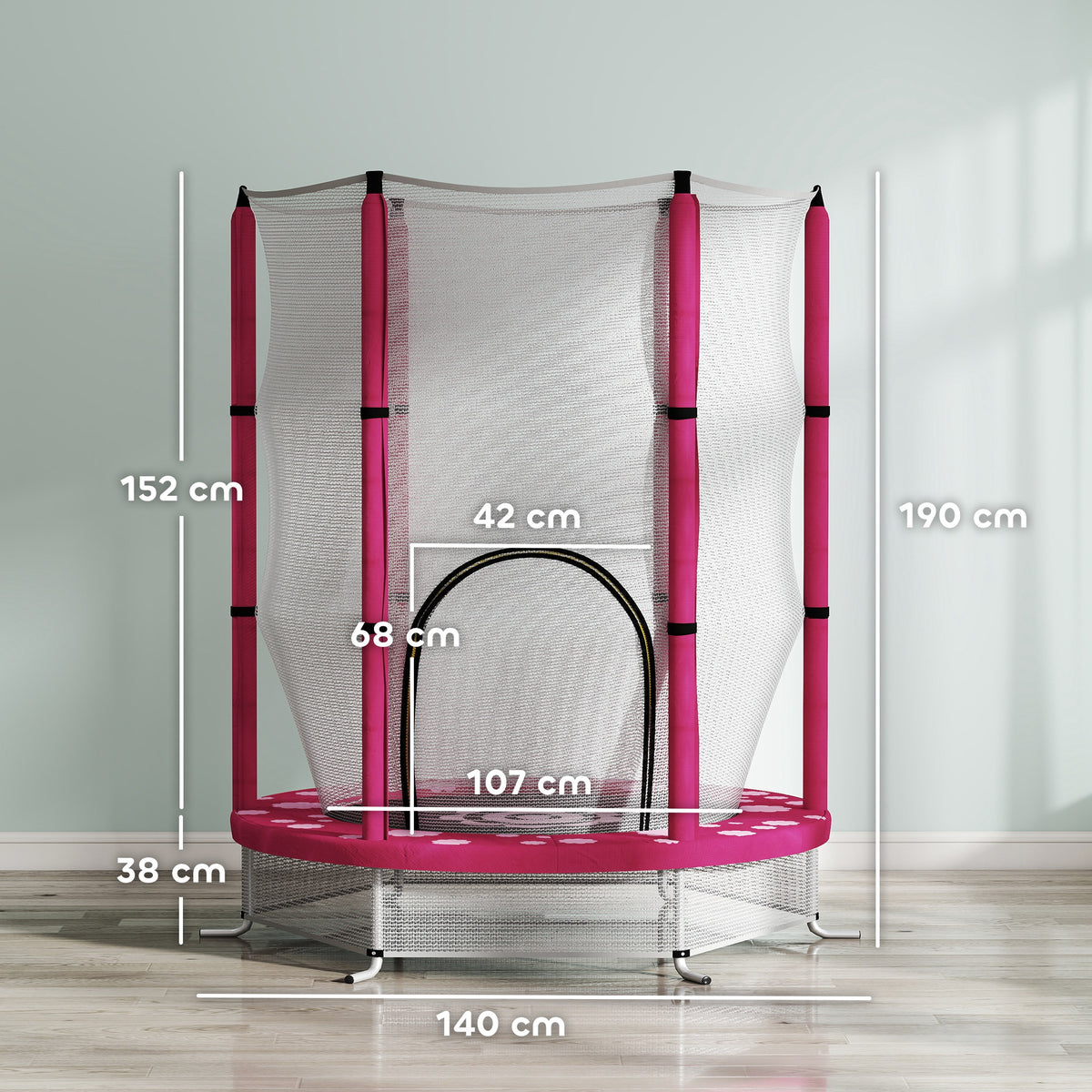 AIYAPLAY 4.6ft Toddler Trampoline w/ Safety Enclosure Net, for Indoor Outdoor Use, Ages 3-6 Years, Pink