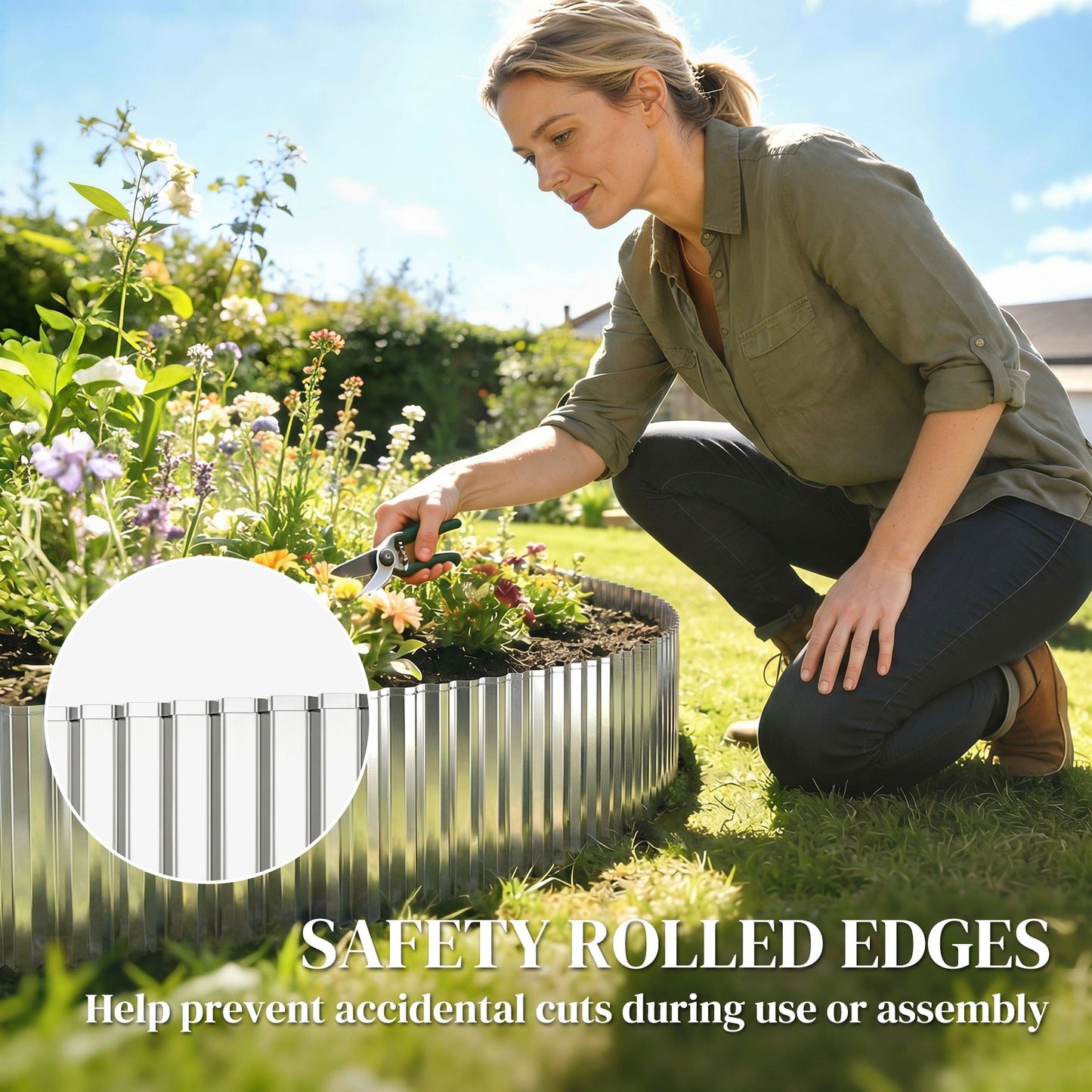 Outsunny Metal Garden Edging Border, 8 in x 21.3 ft Corrugated Heavy Duty Galvanised Steel Lawn Edging, Silver Tone