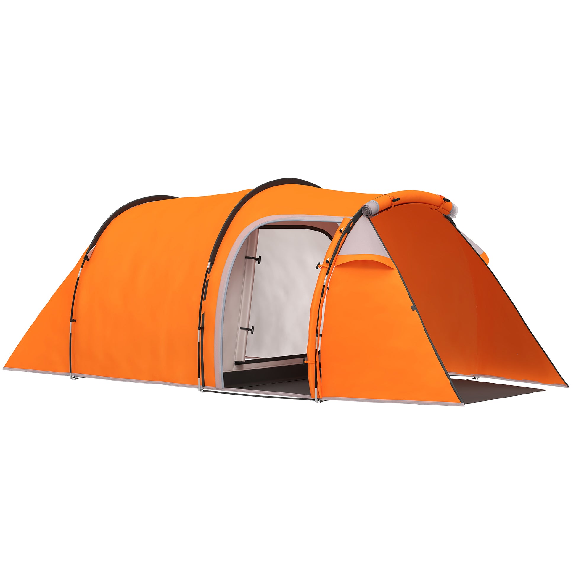 Photo of Outsunny 2-3 Man Tunnel Tents w/ Vestibule Camping Tent Porch Air Vents Weather-Resistant Shelter, Orange in Orange colour on a white background