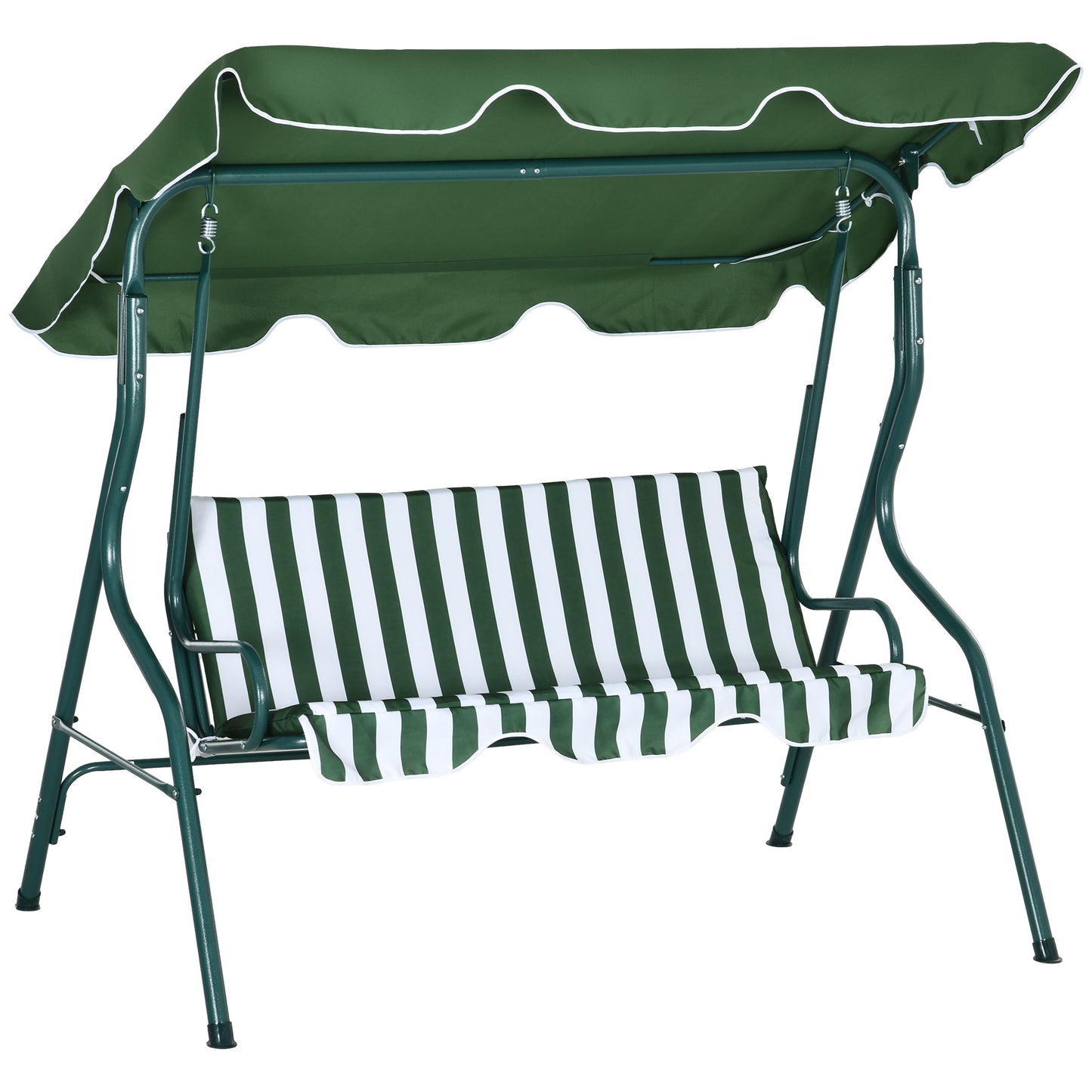 Photo of Outsunny 3 Seater Garden Swing Seat Chair Outdoor Bench with Adjustable Canopy and Metal Frame, Green Stripes in Stripes colour on a white background