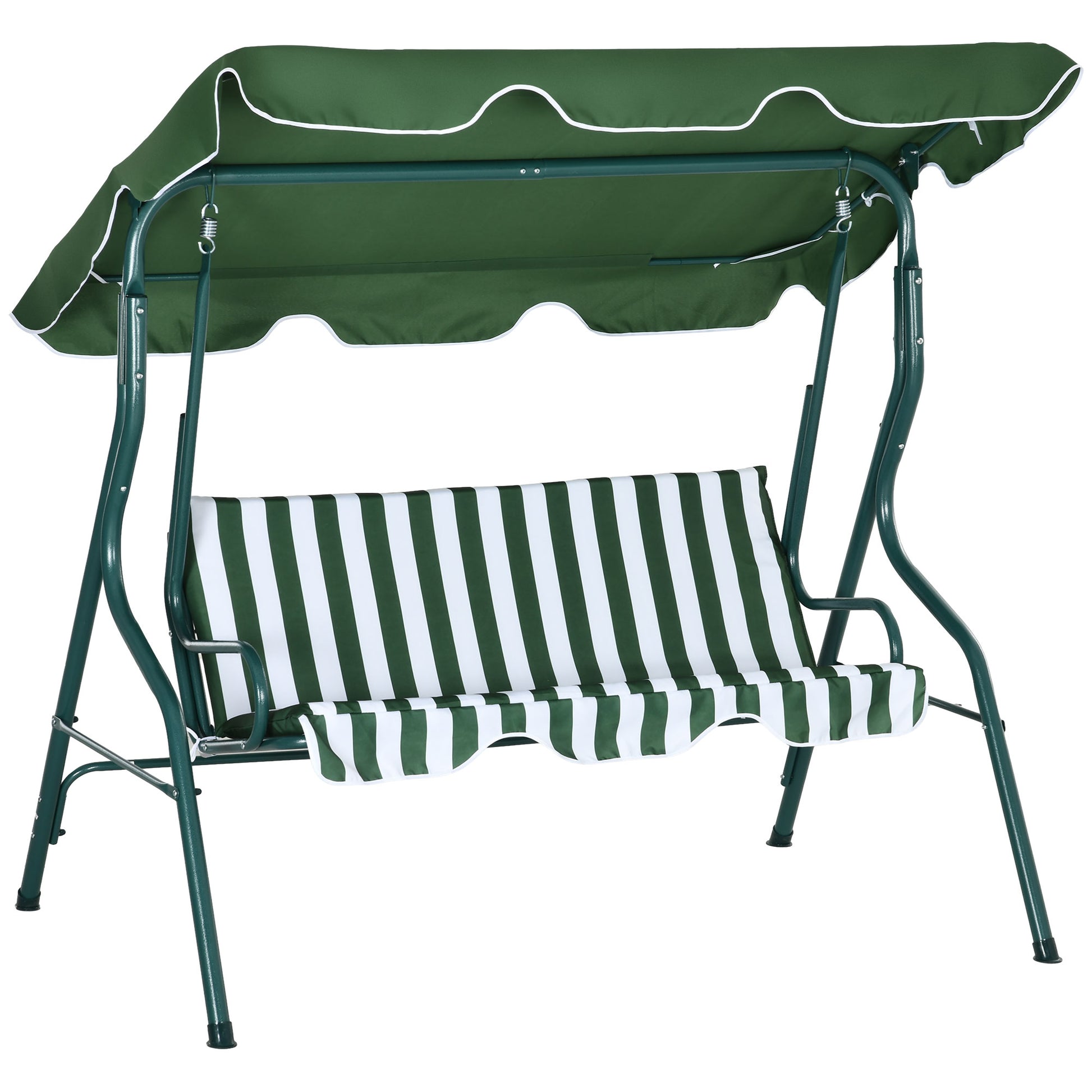 Photo of Outsunny 3 Seater Garden Swing Seat Chair Outdoor Bench with Adjustable Canopy and Metal Frame, Green Stripes in Stripes colour on a white background