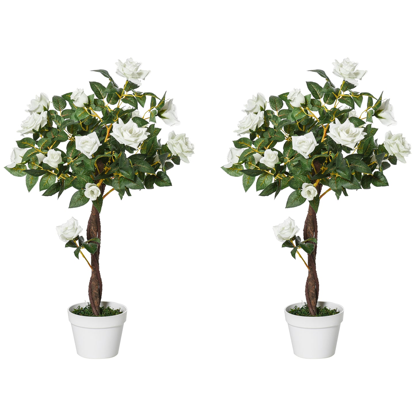 Photo of Outsunny Set of 2 Artificial Plants White Rose Floral in Pot, Fake Plants for Home Indoor Outdoor Decor, 90cm in 90cm colour on a white background