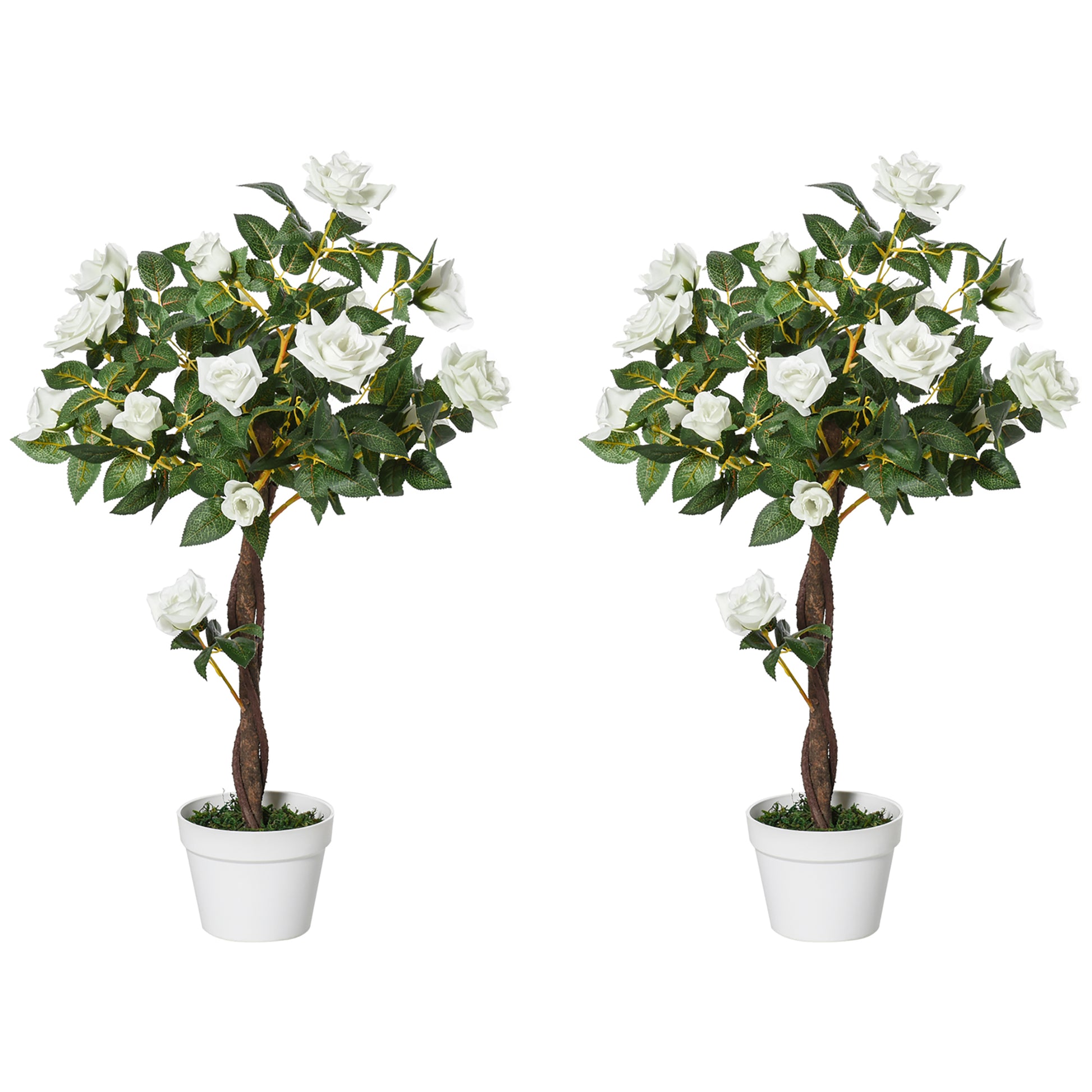Photo of Outsunny Set of 2 Artificial Plants White Rose Floral in Pot, Fake Plants for Home Indoor Outdoor Decor, 90cm in 90cm colour on a white background