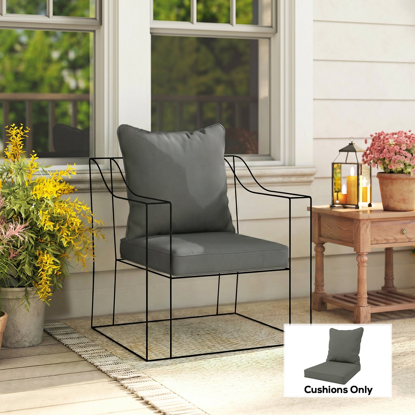 Outsunny Seat and Back Padded Cushion Set, CUSHION ONLY - Charcoal Grey