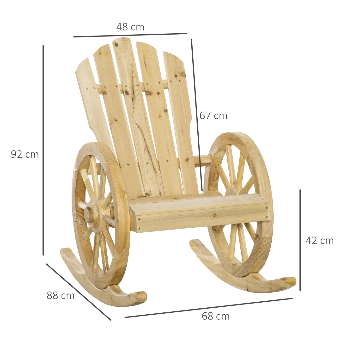 Outsunny Wooden Adirondack Rocking Chair Reclining Armchair Garden Furniture Patio Porch Rocker - Natural