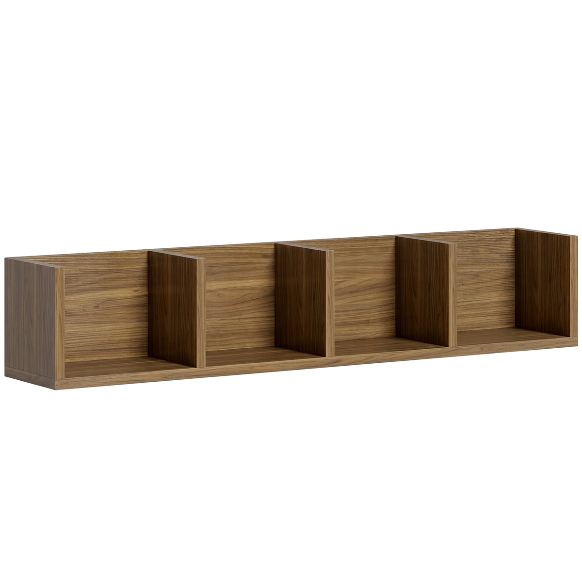 Photo of HOMCOM Wall Mount 84 CD / 56 DVD/Blu-ray/ Media Storage Rack 4 Cubes Wooden Shelf Organizer Unit Bookcase Display, Walnut in Walnut colour on a white background