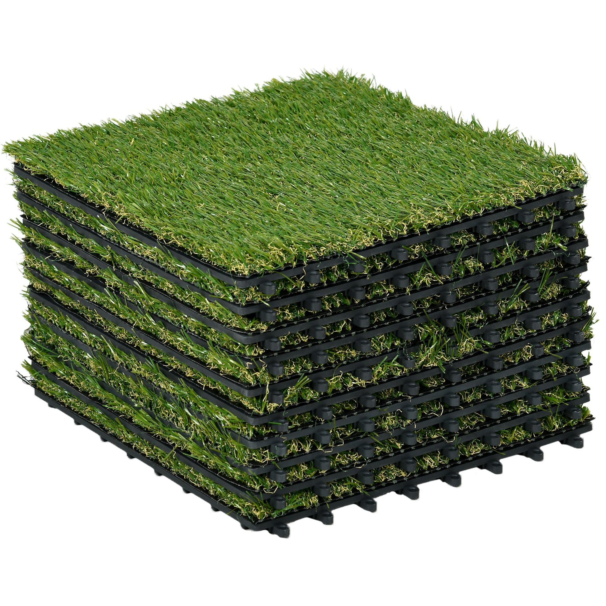 Photo of Outsunny 10 PCs 30 x 30cm Artificial Grass Turf, 25mm Pile Height Grass Carpet Fake Grass Mat UV Resistance for Outdoor in Outdoor colour on a white background