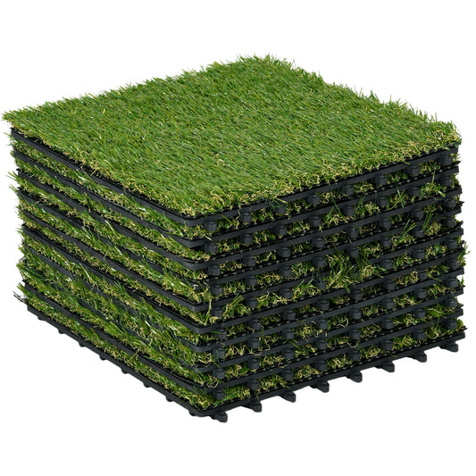 Photo of Outsunny 10 PCs 30 x 30cm Artificial Grass Turf, 25mm Pile Height Grass Carpet Fake Grass Mat UV Resistance for Outdoor in Outdoor colour on a white background