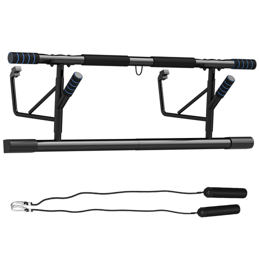 Photo of SPORTNOW Pull-Up Bar, No-Drilling Chin-Up Bar, Push-Up Stand with Resistance Bands, Padded Handles for Home Gym Exercise, Blue in Blue colour on a white background