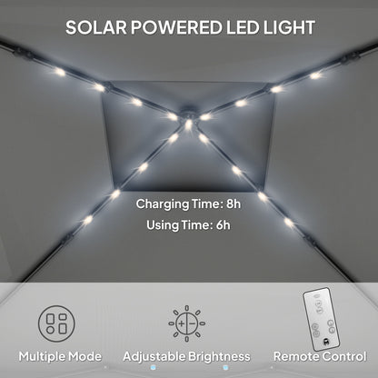 Gazebo roof with solar-powered LED lights and remote control