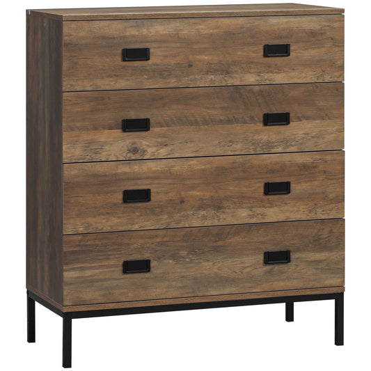 Photo of HOMCOM Chest of Drawers, 4-Drawer Storage Organiser Unit with Metal Frame for Bedroom, Living Room, Brown in Brown colour on a white background