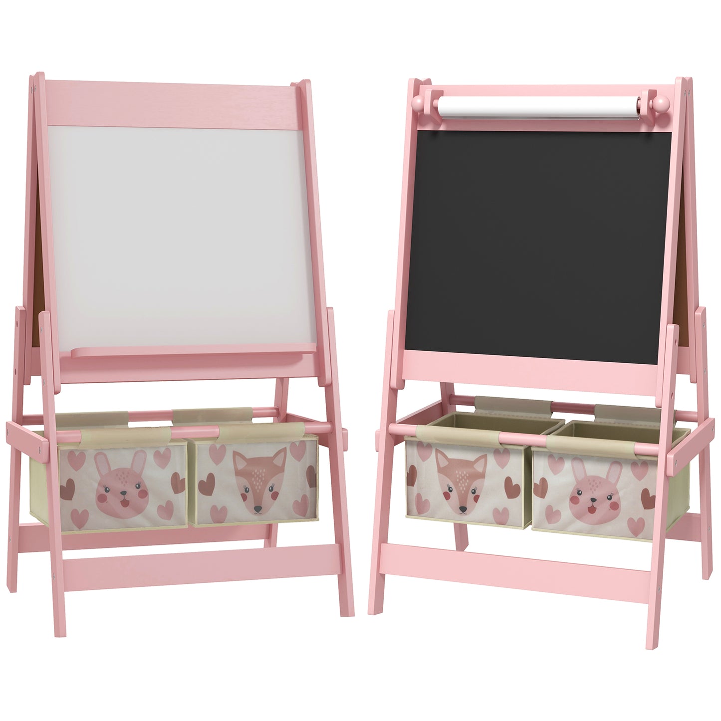 Photo of AIYAPLAY Three-In-One Kids Easel with Paper Roll, Art Easel, with Storage - Pink in Pink colour on a white background
