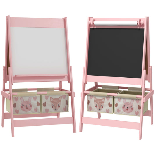 Photo of AIYAPLAY Three-In-One Kids Easel with Paper Roll, Art Easel, with Storage - Pink in Pink colour on a white background