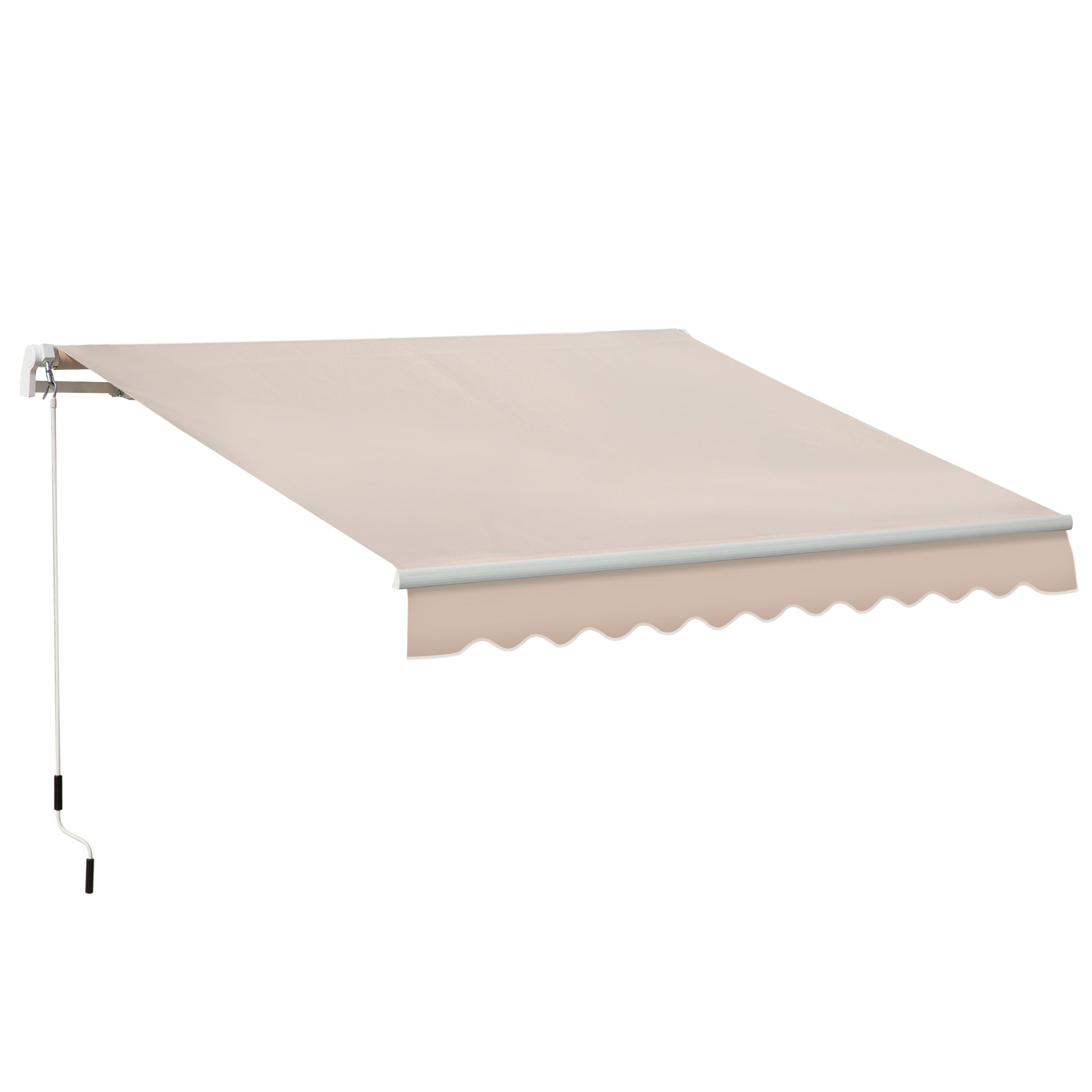 Photo of Outsunny 4x2.5m Manual Awning Window Door Sun Weather Shade w/ Handle Beige in Beige colour on a white background