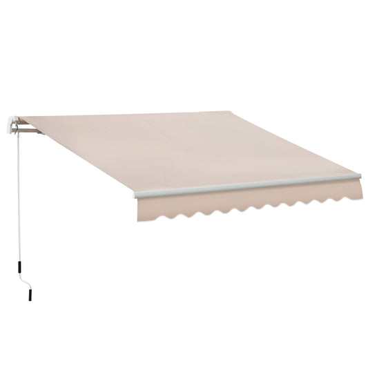 Photo of Outsunny 4x2.5m Manual Awning Window Door Sun Weather Shade w/ Handle Beige in Beige colour on a white background