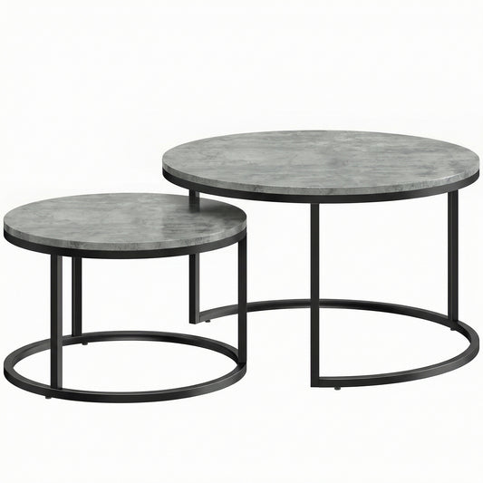 Photo of HOMCOM Set of Two Cement-Effect Stacking Tables - Grey in Grey colour on a white background