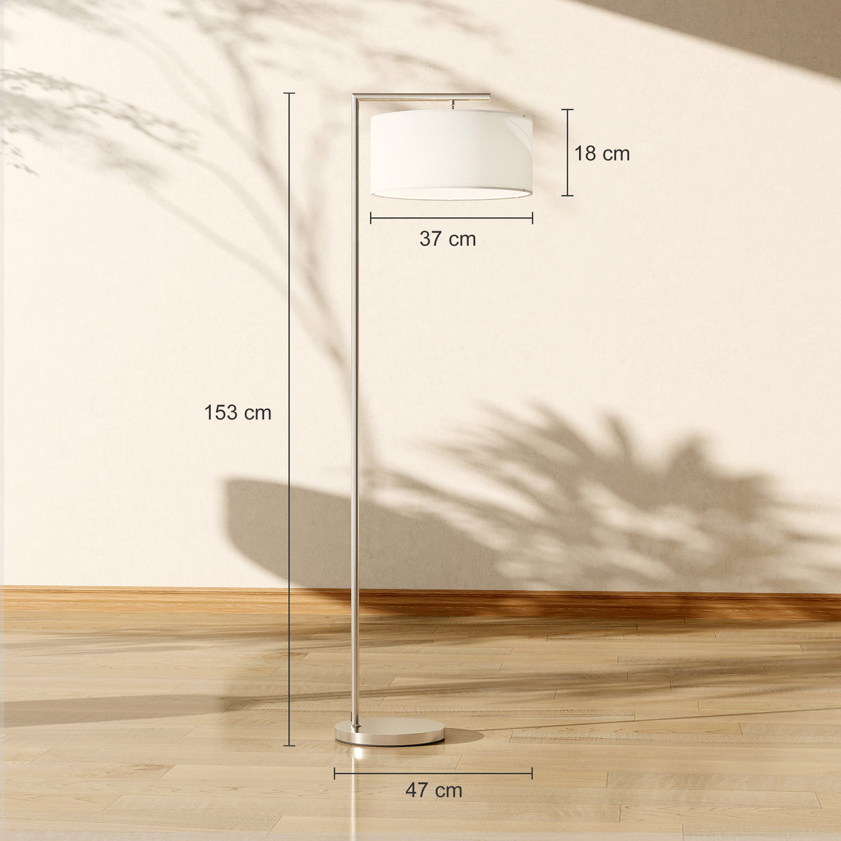 HOMCOM Floor Lamp, Modern Standing Lamp with Linen Lampshade, Round Base for Living Room, Bedroom, Dining Room, 153cm, Silver Tone