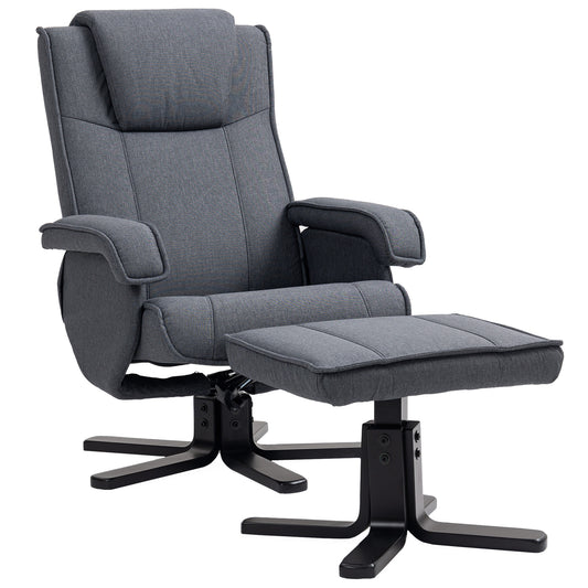 Photo of HOMCOM Swivel Recliner Chair with Footstool - Charcoal Grey Linen in Linen colour on a white background