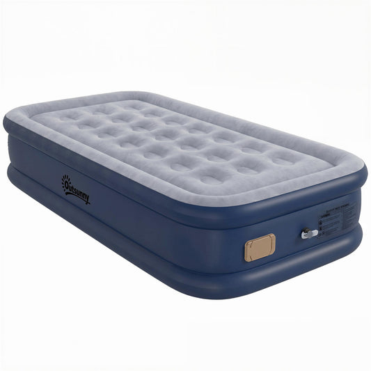 Photo of Outsunny Inflatable Mattress, Single Air Bed with Built-in Electric Pump, 3 Mins Inflation, Flocked Surface, Grey in Grey colour on a white background