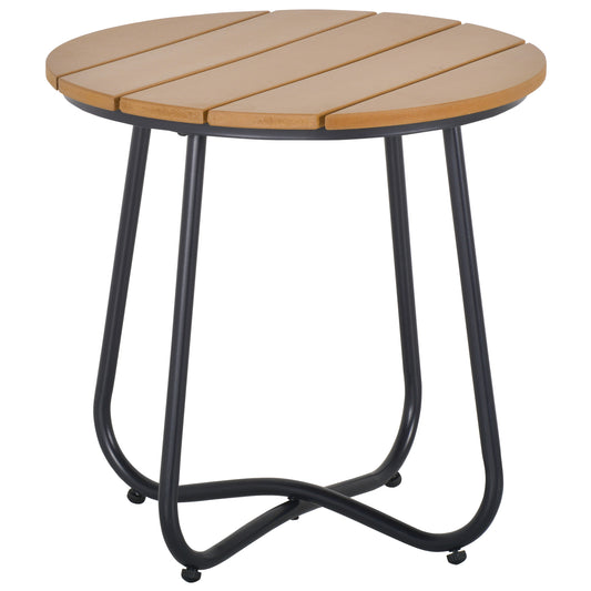 Photo of Outsunny Round Outdoor Side Table Adjustable Leg Pads Garden Table 49 x 49 x 48 cm Natural Wood & Black in Black colour on a white background