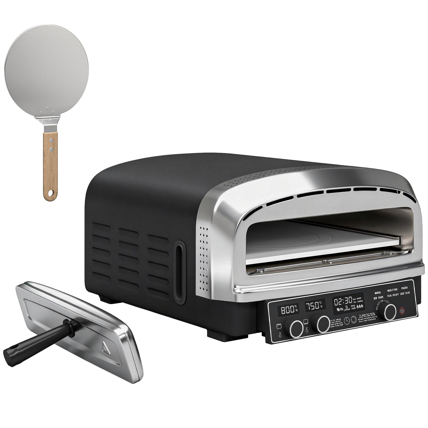 Photo of Outsunny Outdoor Pizza Oven Dual Heat Control 6 Presets Electric Pizza Maker with 37 cm Stone and Peel in Peel colour on a white background