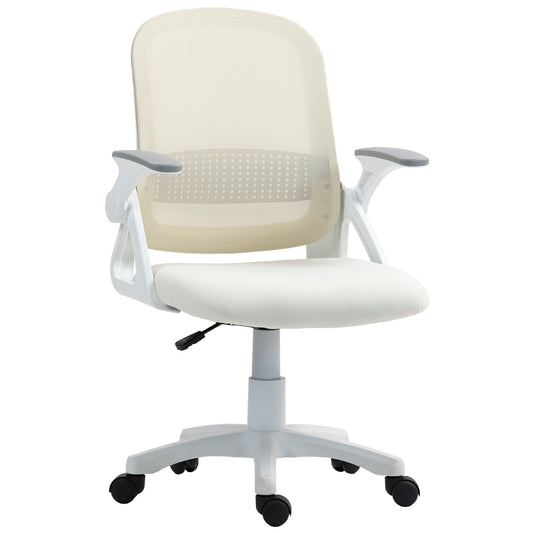 Photo of HOMCOM Breathable Mesh Office Chair, Ergonomic Swivel Computer Chair with Flip-up Armrests, Lumbar Back Support for Home/Office, White in White colour on a white background