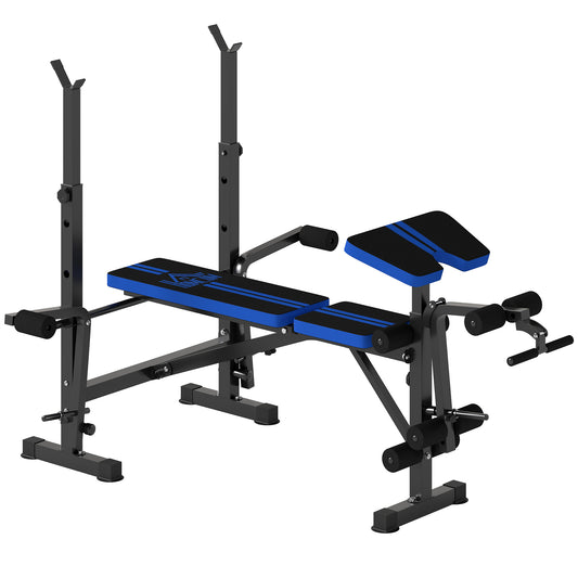 Photo of HOMCOM Adjustable Weight Bench with Leg Extension, Barbell Rack, Preacher Curl Pad, Butterfly, Multi-Function Home Gym Bench for Strength Training, Blue in Blue colour on a white background