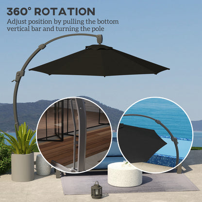 Outsunny black cantilever umbrella with 360-degree rotation feature