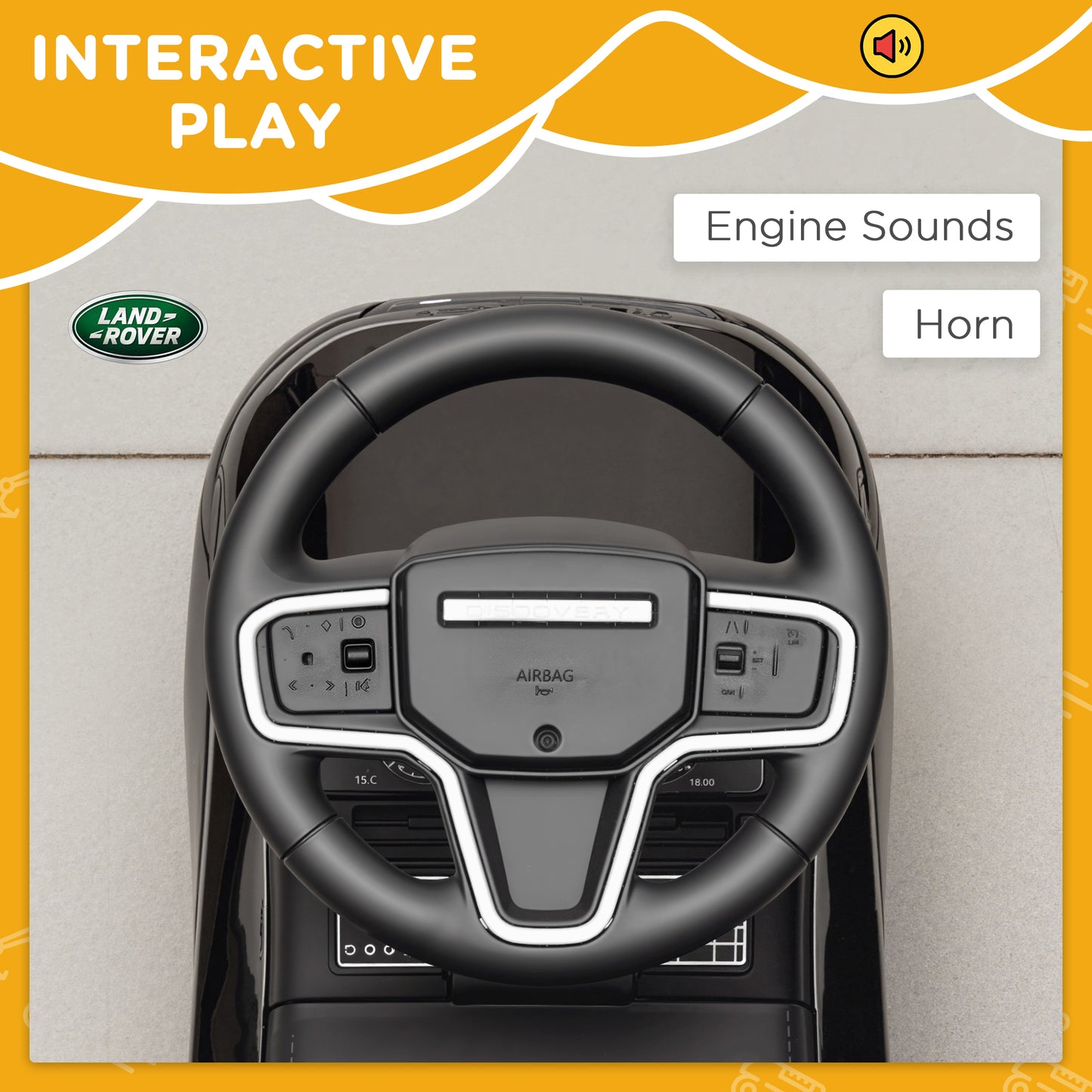 AIYAPLAY Land Rover Licensed Toddler Ride on Car with Horn, Engine Sounds, Under-Seat Storage, for 18-36 Months, Black