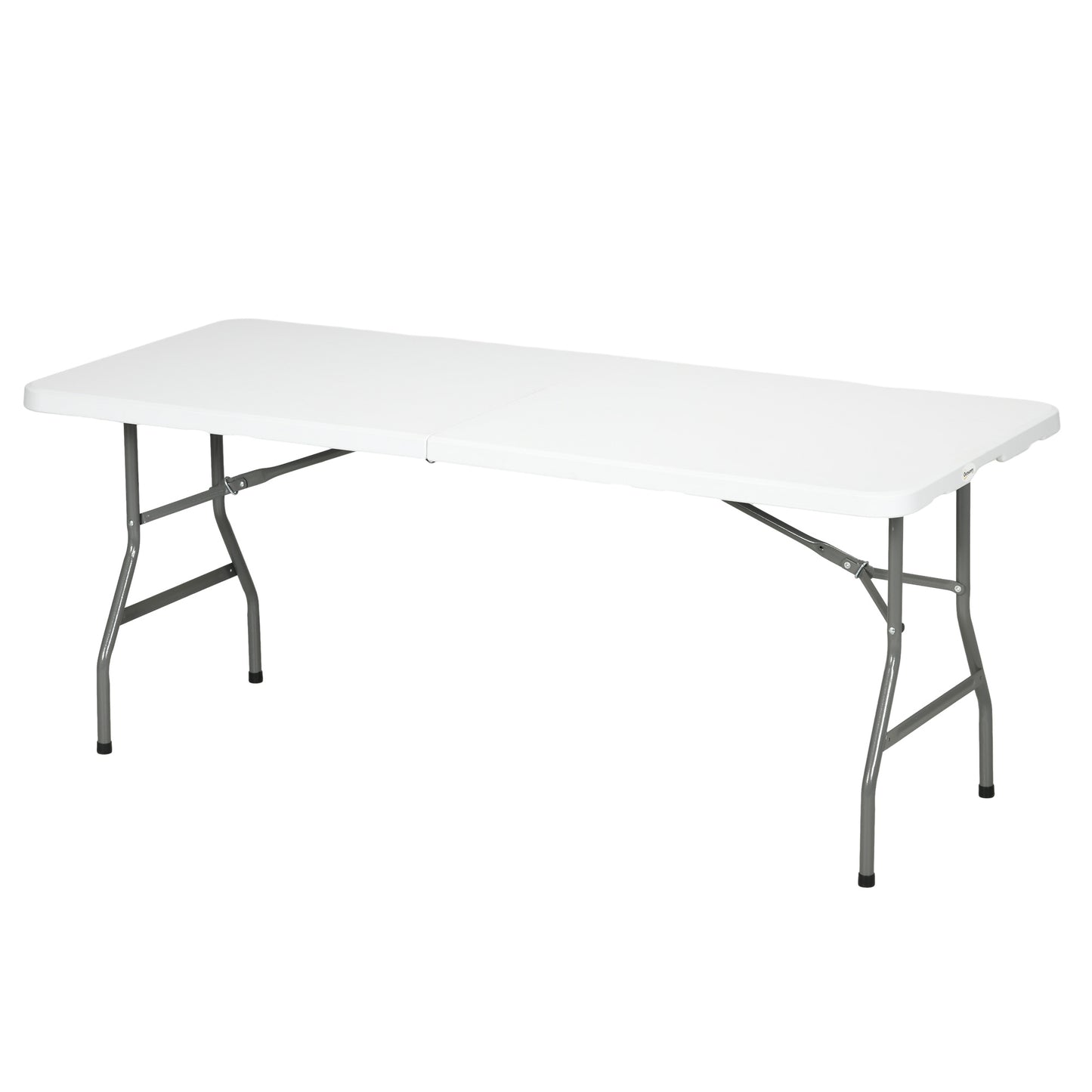 Photo of Outsunny Folding Garden Table, 180 x 75cm Rectangular HDPE Outdoor Picnic Table for 6, Metal Frame for Patio, Park, White in White colour on a white background