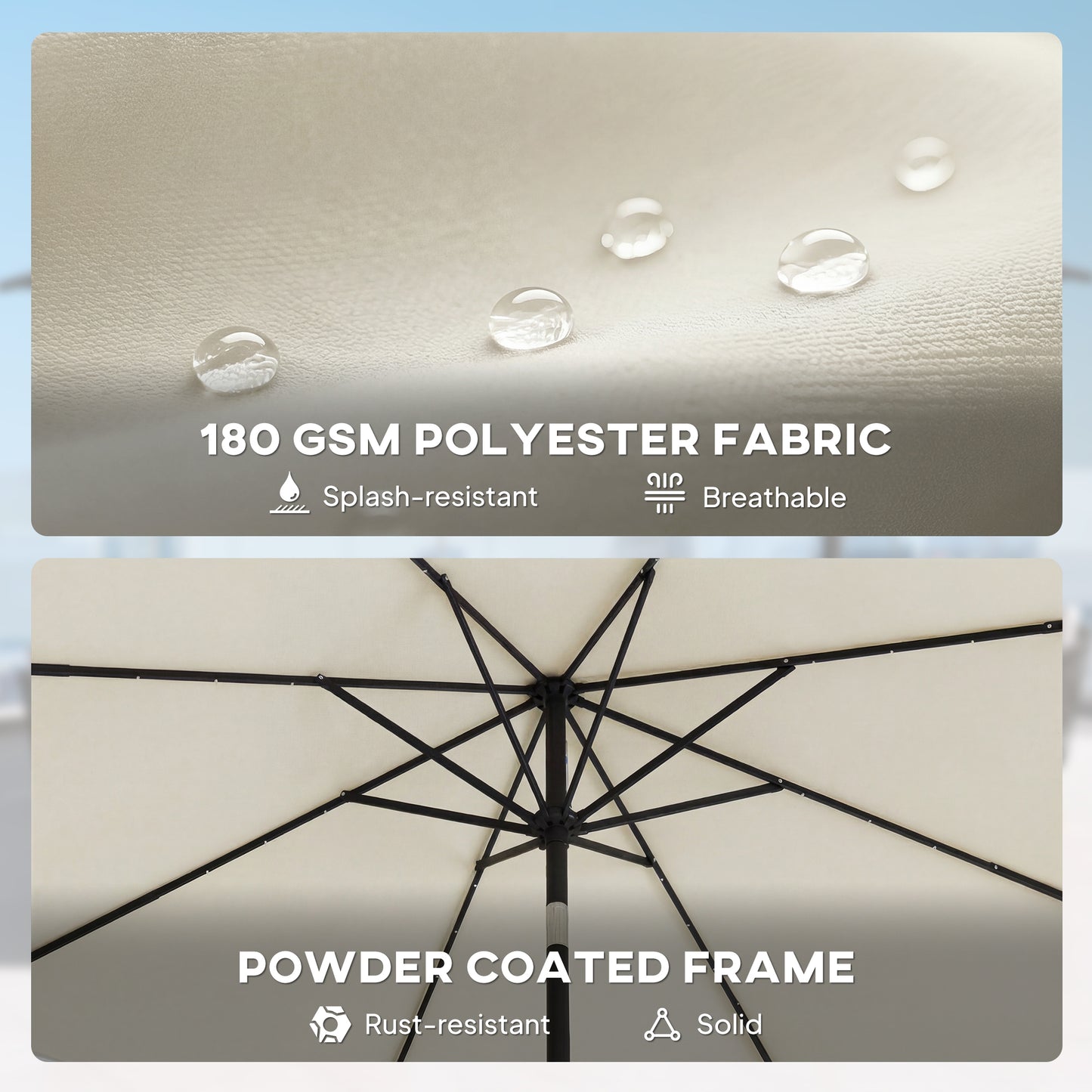 Outsunny 2.6 m Garden Parasol Umbrella with LED Solar Light, Parasol Cover, Outdoor Market Patio Umbrella, Cream White