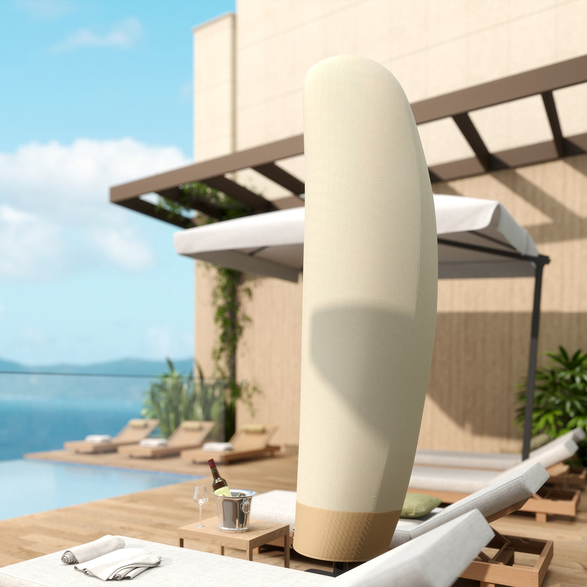 Outsunny Parasol Cover, 300D Oxford Cantilever Umbrella Cover Fit for 2-4m Parasol, Banana Umbrella Protector with Zipper for Outdoor Garden, Patio, White