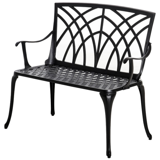 Photo of Outsunny 2-Seater Cast Aluminium Garden Bench Loveseat Outdoor Furniture Chair w/ Decorative Backrest & Ergonomic Armrest for Patio Terrace Porch in Porch colour on a white background