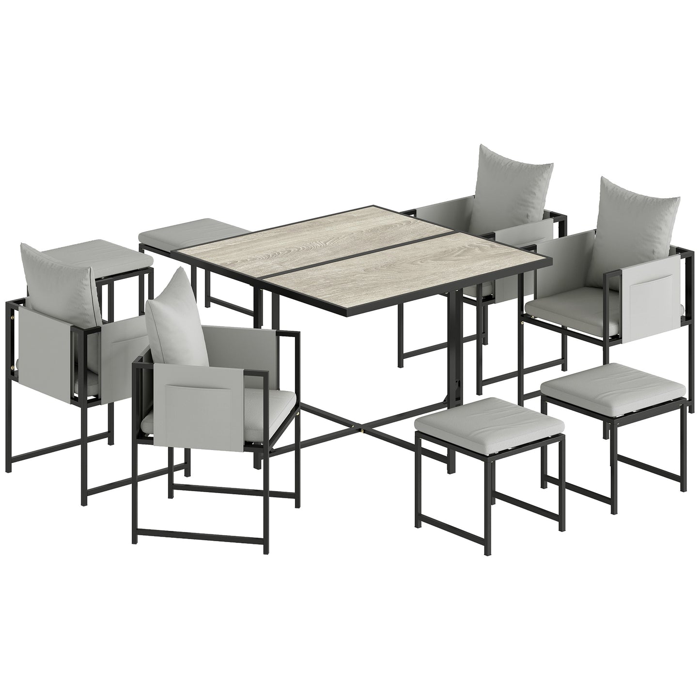 Photo of Outsunny Nine-Piece Steel Frame Garden Dining Set - Dark Grey in Grey colour on a white background