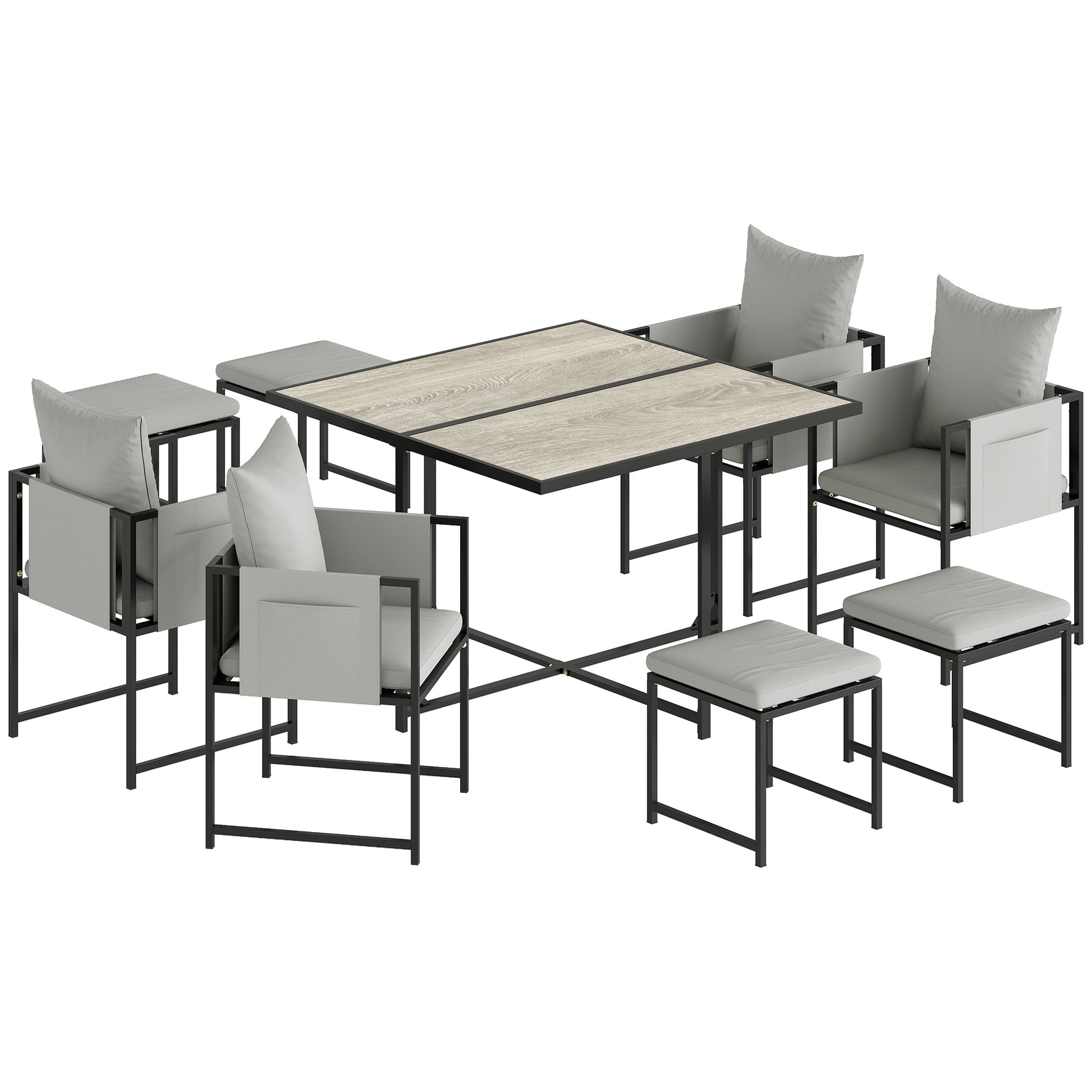 Photo of Outsunny Nine-Piece Steel Frame Garden Dining Set - Dark Grey in Grey colour on a white background
