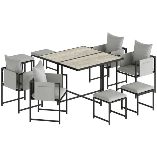 Photo of Outsunny Nine-Piece Steel Frame Garden Dining Set - Dark Grey in Grey colour on a white background