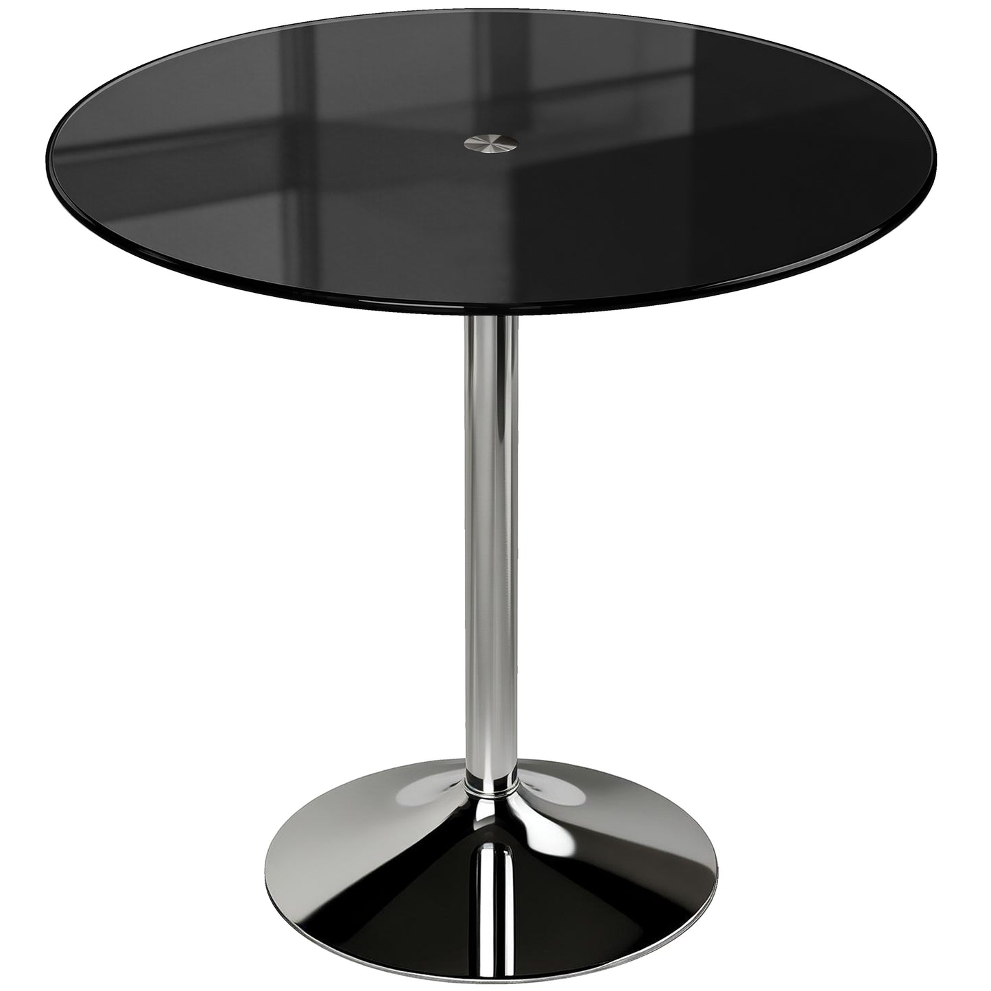 Photo of HOMCOM Round Bar Table, Modern Dining Table with Tempered Glass Top and Steel Frame for 4, 80 x 80 x 77cm, Black in Black colour on a white background