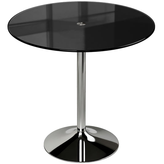 Photo of HOMCOM Round Bar Table, Modern Dining Table with Tempered Glass Top and Steel Frame for 4, 80 x 80 x 77cm, Black in Black colour on a white background