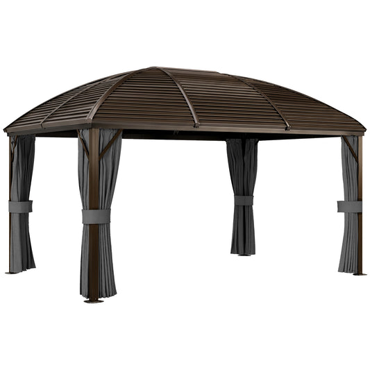 Photo of Outsunny 3 x 4m Hardtop Gazebo Canopy with Metal Roof, Aluminium Gazebo Permanent Pavilion with Netting and Curtains, Dark Grey in Grey colour on a white background