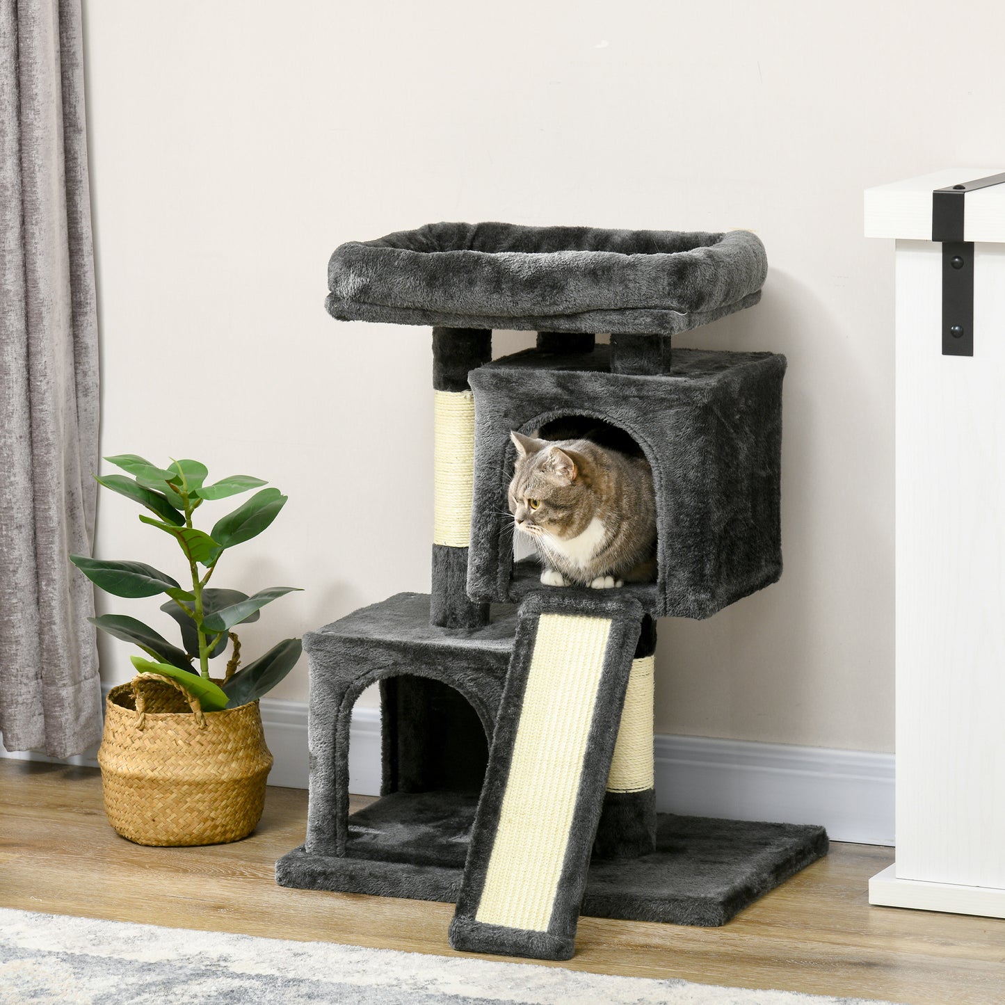 PawHut Cat Tree for Indoor Cats 81cm Cat Scratching Post Scratch Board Kitten Tower Climbing Frame, Black