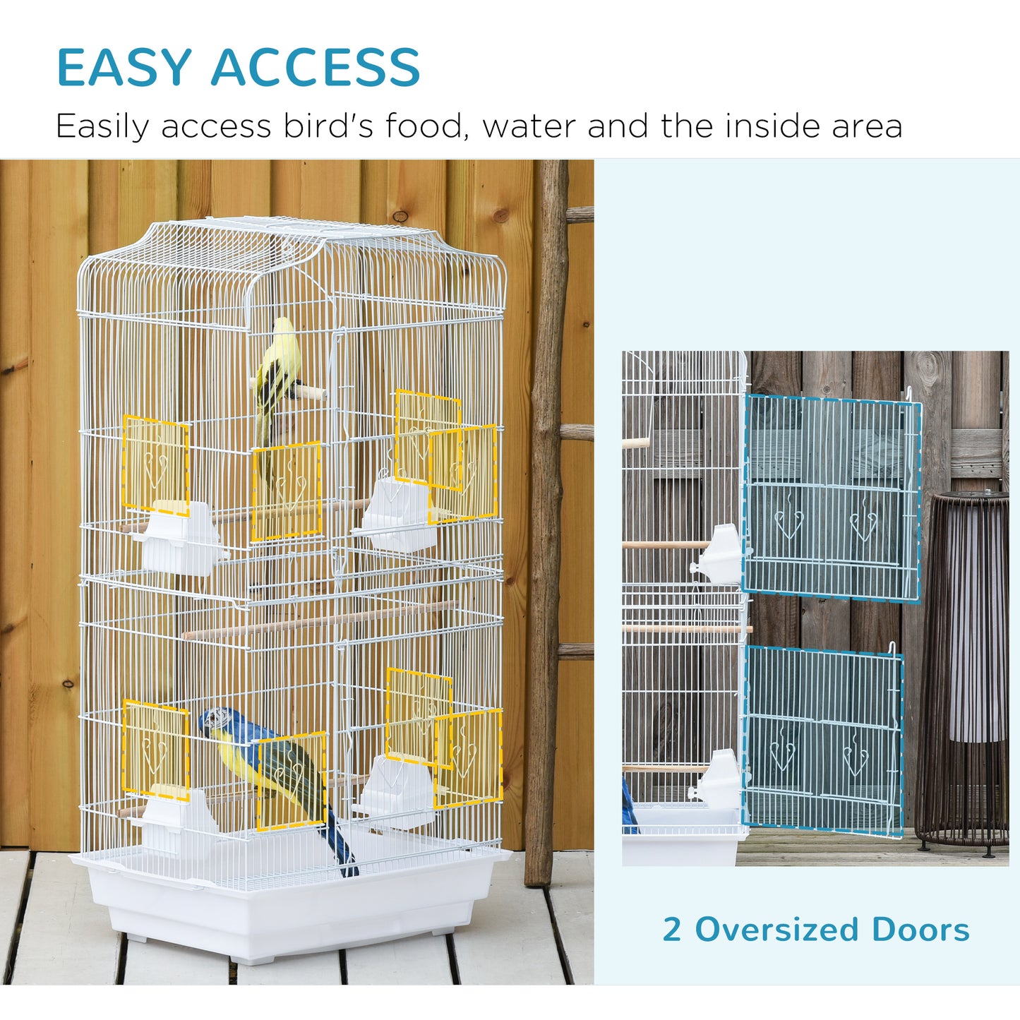 PawHut Large Metal Bird Cage with Perches, Food Bowls, Swing, for Budgies, Parakeets, White