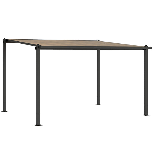 Photo of Outsunny 3.6 x 3 m Lean to Garden Pergola with PC Roof, Aluminium Frame Hardtop Gazebo Pergola with Drainage Gutters, Dark Grey in Grey colour on a white background